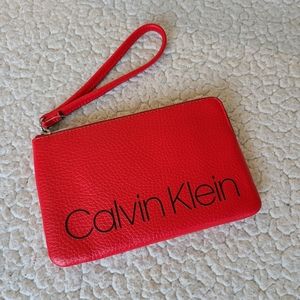 Calvin Klein Red and Black Leather Wristlet Clutch